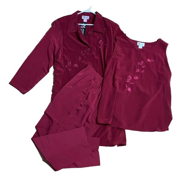 NEW Vtg Maggie Sweet Pant Suit 3 Piece Red Maxi Coat Top Dress Outfit USA Large